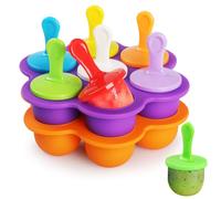 WD&CD 2 Pack of 14 Ice Lolly Moulds Silicone with 18 Plastic Sticks, Mini Ice Moulds Silicone Moulds for Freezing Fruit or Yoghurt (Purple and Orange)