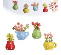 WD&CD 4 Pack Mini Vase Magnets for Fridge, Cute Ceramic Vase Fridge 3D Plant Funny Mini Plant Magnets for Refrigerator Decoration Kitchen Locker Kitchen Office