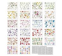 WD&CD 500+ Pcs Flower Stickers for Scrapbooking, 22 Sheets Natural Transparent Flowers Aesthetic Scrapbook Stickers with 2 Letter Number Symbol Sticker Set for Craft Card Laptop Water Bottle Journal