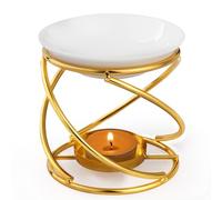 WD&CD Metal Wax Melt Essential Oil Burner, Ceramic Candles Holders Oil Burners Aroma Burners Aromatherapy Holder Candle Scented Diffuser Home Bedroom Decor, Gold
