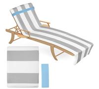 WD&CD Striped Beach Towel 35"x71", Oversized Sandproof Cabana Towel, Large Beach Towel for Adults with Sun Lounger Straps Cruise Chairs Super Absorbent Soft Plush Pool Bath Towel, Grey and White