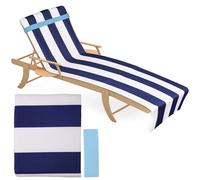 WD&CD Striped Beach Towel 35"x71", Oversized Sandproof Cabana Towel, Large Beach Towel for Adults with Sun Lounger Straps Cruise Chairs Super Absorbent Soft Plush Pool Bath Towel, Deep Blue and White