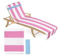 WD&CD Striped Beach Towel 35"x71", Oversized Sandproof Cabana Towel, Large Beach Towel for Adults with Sun Lounger Straps Cruise Chairs Super Absorbent Soft Plush Pool Bath Towel, Pink and White