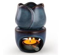 WD&CD Wax Melt Ceramic Oil Burner Tulip Shaped Aroma Diffuser Essential Oil Burner Aromatherapy Wax burner with Tealight Holder Home Decor Fragrance Oil Diffuser, Blue and Green