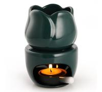 WD&CD Wax Melt Ceramic Oil Burner Tulip Shaped Aroma Diffuser Essential Oil Burner Aromatherapy Wax burner with Tealight Holder Home Decor Fragrance Oil Diffuser for Bedroom Spa Yoga Decor, Green