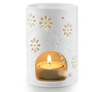 WD&CD Wax Melt Essential Oil Burner, 8.3 x 8.3 x 11.5 Cm Ceramic Aroma Burners Assorted Wax Warmer Home Bedroom Decor Christmas Housewarming Gift, White