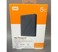WD 5TB My Passport Works with USB-C, portable external hard drive, USB 3.2 Gen 1, software for device management, backup, password protection, Works with PC, Mac, Chromebook, Gaming Consoles, Grey