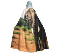 wdarff African Elephant Print 190cm Hooded Carnival Themed Cloak Unisex Robe For Cosplay Celebrations Masquerade