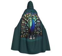 wdarff Beautiful Peacock Print 190cm Hooded Carnival Themed Cloak Unisex Robe For Cosplay Celebrations Masquerade