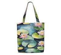 wdarff Black Lily Pads Print Large Capacity Canvas Shoulder Bag Travel Everyday Shopping Weekend Getaways Tote