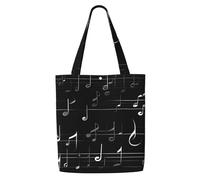 wdarff Black Music Notes Print Large Capacity Canvas Shoulder Bag Travel Everyday Shopping Weekend Getaways Tote