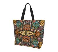 wdarff Colorful Sugar Skulls Print Large Capacity Shoulder Bag Crossbody Bags Shopping Commuting Weekend Getaways