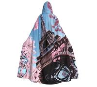 wdarff Oil Painting Paris Eiffel Tower Print 190cm Hooded Carnival Themed Cloak Unisex Robe For Cosplay Celebrations Masquerade