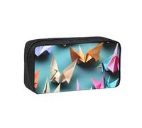 Wdarff Origami Paper Crane Print Large-Capacity Pen Case Stationery Organizer Pouch Office Gifting Everyday Carry