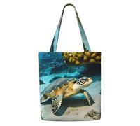 wdarff Sea Turtle Print Large Capacity Canvas Shoulder Bag Travel Everyday Shopping Weekend Getaways Tote