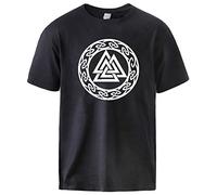 WDBAYXH Men Women Norse Valknut Celtic Knot Cotton T-Shirts, Summer Classic Crewneck Loose Casual Short-Sleeve Tees, Valhalla Pagan Vintage Personality Tops Tees,Black,M