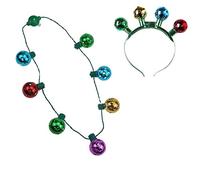 Wdbild 2Pcs Holiday Party LED Headband Christmas Headdress Novelty JingleBells Necklace Holiday Party Adult Decorative Headwear