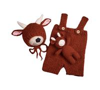 Wdbild 3x Newborn Baby Girl Boy Outfit Photography Props Knitted Coffee Cow For Doll Hat Set Fashion Workshop Shoots