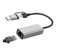 Wdbild Aluminum Alloy USB C/A Two Port RJ45 Networkings Adapter 1/2.5Gbps Gigabit Ethernet Converters Stable Connection Two Head C/A Networkings Adapter