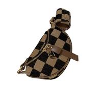 Wdbild Bum Bag, Women's Brown Checkered Chest Pack with Headphone Bag Shoulder Purse Crossbody Bags for Casual and Fashionable Wear