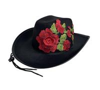 Wdbild Cowboy Hat, Embroidery Flower Top Hat for Bachelorette Party Adult Unisex Wide Brims Halloween Hats Festival Props Costume Accessory