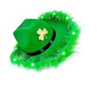 Wdbild Cowboy Hat, Popular LED Green Clovers Hat for StPatricks Day Irish Holiday Props Party Hats Festival Theme Event Headwear All Ages