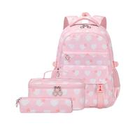 Wdbild School Bag, 3pcs Girls School Backpack Set with Lunch Bag and Pencil Case Book Bag Casual Rucksack Daypack for Student