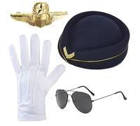 Wdbild Top Hat, Flight Attendants Hat Set Stewardesses Berets Hats Retros Airline Hats Uniform Accessory for Cosplay and Costume Parties
