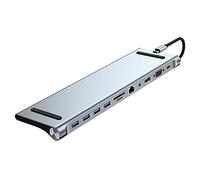 Wdbild USB C Dock VGA USB3.0 Adapter Hub Type-C Rj45 TF Reader Docking Station 11 Ports For Laptop