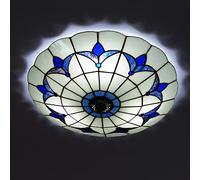 WDBZTJ 20 Inch Tiffany Style Ceiling Light Flush Mount, Blue Stained Glass Ceiling Pendant Light for Living Room Bedroom Dinning Room Kitchen Island Hallway