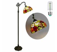 WDBZTJ Tiffany Floor Lamp 12" Grape Stained Glass Shade Reading Light 48W, Gooseneck Adjustable, 65" Tall, E27 Antique Resin Base Floor Lamp for Living Room Bedroom Farmhouse Office