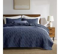 WDCOZY 100% Cotton King Size Quilt Set - Navy Blue Pre-Washed Soft Lightweight Modern Bedspread, Farmhouse Country Rustic Coverlet, Textured Like Linen, Shabby Chic Gauze Bedding, 3 Pieces