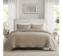 WDCOZY Beige Cloud Quilt King Size Bedding Set with Pillow Sham, Tan Puffy Cozy Lightweight Bedspread Coverlet, Taupe Camel Soft Cute Bed Cover for All Season - 3 Pieces, 104x90 inches