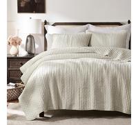 WDCOZY Beige Cross Stitch King Size Quilt Set, Netural Striped Lightweight Soft Bedspread, Channel Farmhouse Rustic Coverlet, All Season Country Bedding, Thin Comforter