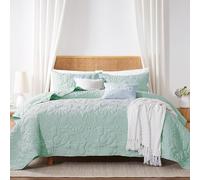 WDCOZY Coastal Beach King Size Quilt Bedding Sets, Seafoam Green Nautical Tropical Ocean Bedspread, Scallop Seashell Soft Coverlet, Lightweight Summer Thin Comforter for All Season