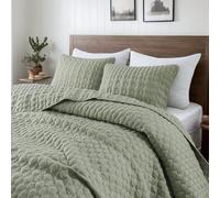 WDCOZY Green Quilt Queen Size Bedding Sets with Pillow Shams, Lightweight Soft Bedspread Coverlet, Quilted Blanket Thin Comforter Bed Cover, All Season Spring Summer, 3 Pieces, 90x90 inches