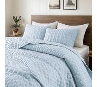 WDCOZY Light Blue Oversized California Cal King Size Quilt Bedding Set with 2 Pillow Shams, Lightweight Soft Bedspread Coverlet Bed Cover for All Season, 3 Pieces, 118x106 inches