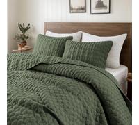 WDCOZY Olive Green King Size Bed Set with 2 Pillow Shams, Lightweight and Soft Bedspread, Thin Bed Cover for All Seasons, 3 Pieces, 264 x 228 cm