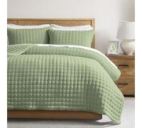 WDCOZY Sage Green Cloud Quilt Set Twin Size, Lightweight Soft Cross Stitch Bedspread, Farmhouse Rustic Country Coverlet, Spring Summer Thin Comforter, 2 Pieces, 2 Pillow Shams, 90x90 inches