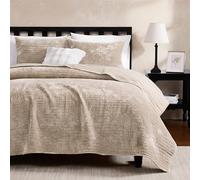 WDCOZY Velvet California Oversized Cal King Size Quilt Set - Beige Striped Pick Stitch Soft Lightweight Bedspread, Neutral Channel Farmhouse Country Rustic Coverlet, Warm Thin Comforter, 3 Pieces