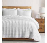 WDCOZY White Oversized King Quilt Set, California Cal King Rustic Bedspread, Lightweight Soft Farmhouse Coverlet, Spring Summer Thin Comforter, 3 Pieces, 2 Pillow Shams, 116x106 inches