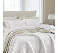 WDCOZY White Oversized King Size Quilt Set, Muslin Cotton Shell Down-Alt Poly Filling, California Cal Shabby Chic Rustic Farmhouse Country Bedspread, Textured Gauze Coverlet Bedding, 2 Shams