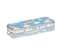 WDdZzyy Art Oil Painting Blue Rainbow Clear Pencil Plastic Box Double Layer Pens Marker Case for Kids with Lid