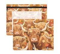 WDdZzyy Autumn Highland Cattle Maple Leaf Binder Pencil Pouches Adorable 3 Rings Pocket for A4 Paper Letter 2 Pack Teacher Class