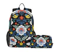 WDdZzyy Backpack For Boys With Lunch Box William Morris Blue Flower Bird Boys School Backpack With Lunch Box Book Bag For 10-12