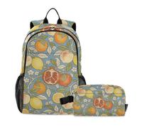 WDdZzyy Backpack For School With Lunch Bag Retro Lemon Pomegranate William Morris Style School Backpack With Lunch Bag For Boy 7-10
