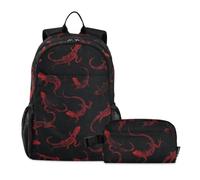 WDdZzyy Backpack With Lunch Bag Black and Red Halloween Evil geckoes School Bag With Lunch School Boy age 8-10 years old