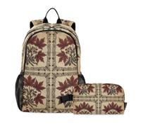 WDdZzyy Backpack With Lunch Bag William Morris Canada Red Maple Leaf Pattern School Backpack With Lunch Bag For Girls age 8-10 years old