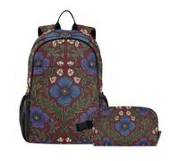 WDdZzyy Backpack With Lunch Box Boys Bhutan Blue Poppy William Morris Pattern School Backpack With Lunch Bag Bookbag Lunchbox For Girls age 8-10 years old