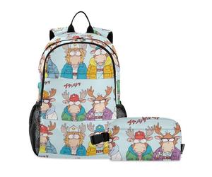 WDdZzyy Backpack With Lunch Box Boys Cartoon Seamless Moose School Bag With Lunch Bag Book Bags For Boys age 8-10 years old